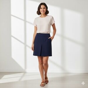 LOFT Navy Blue‎ Pleated Front A-Line Pleated Pockets Career Skirt - Size 10